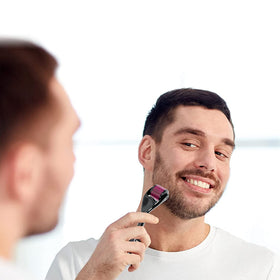 JonhTech roller being used on scalp showing application benefit: targeted serum absorption