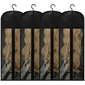 Jonley front view of four black storage bags protecting wigs neatly