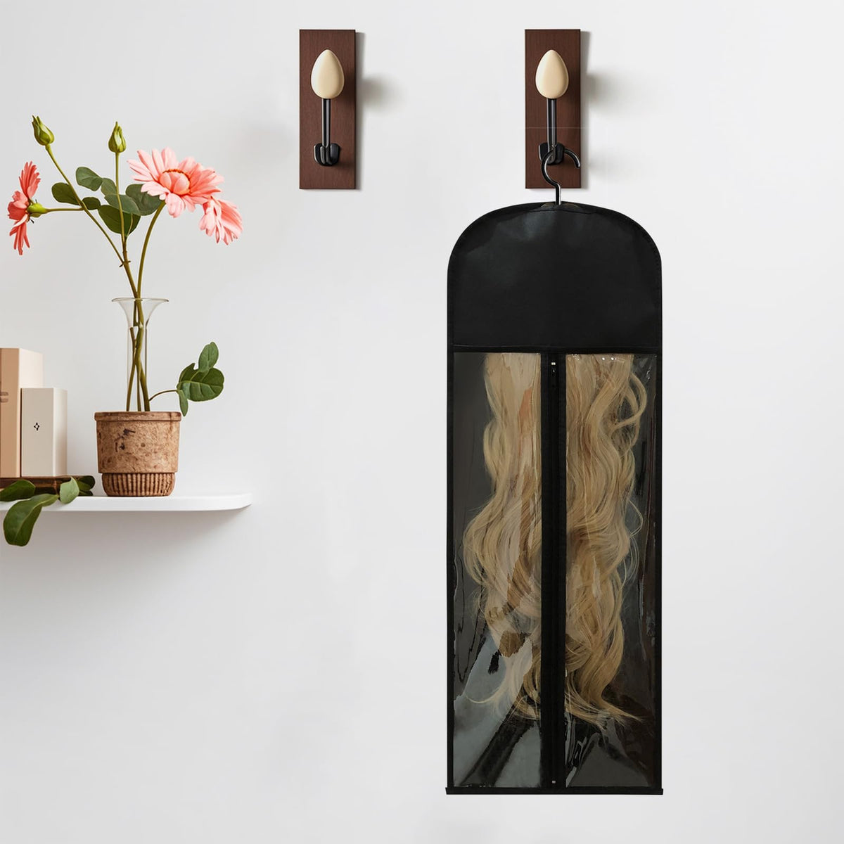 Jonley hanger hook detail keeps wigs hanging and shape intact