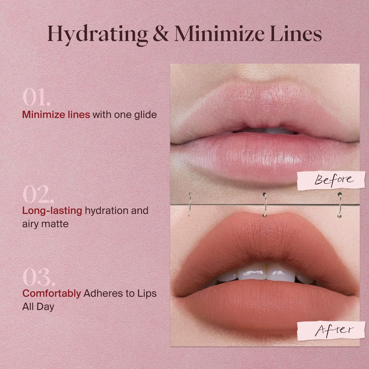 Joocyee texture on lips showing velvet matte finish benefit