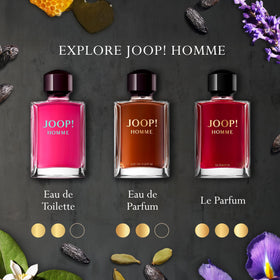 Joop! bottle on evening table setting suggesting sensual nightlife wear and confidence