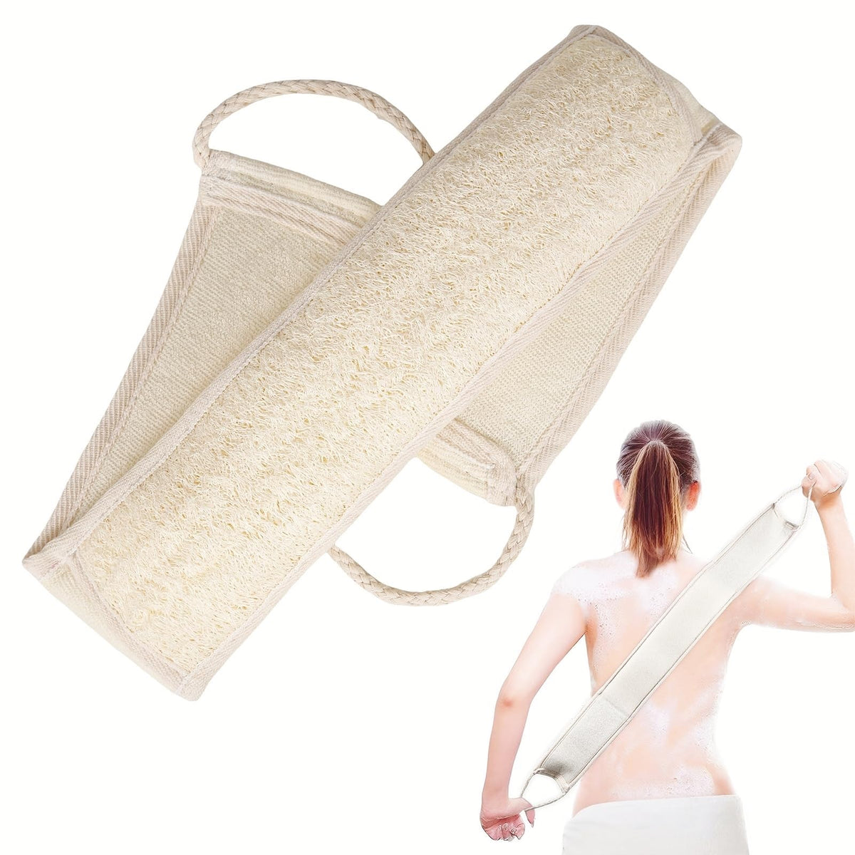 Jopplim front view of back scrubber showing full length and handles for effective reach