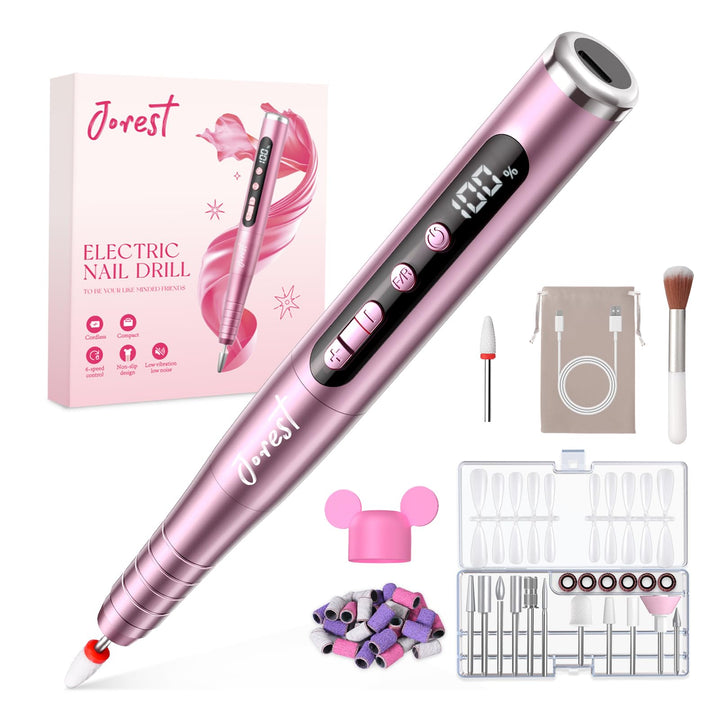 Jorest front view rose pink cordless drill showing compact design and color benefit portability