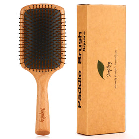Jorplixy front view wooden paddle brush showing shape and size for easy styling