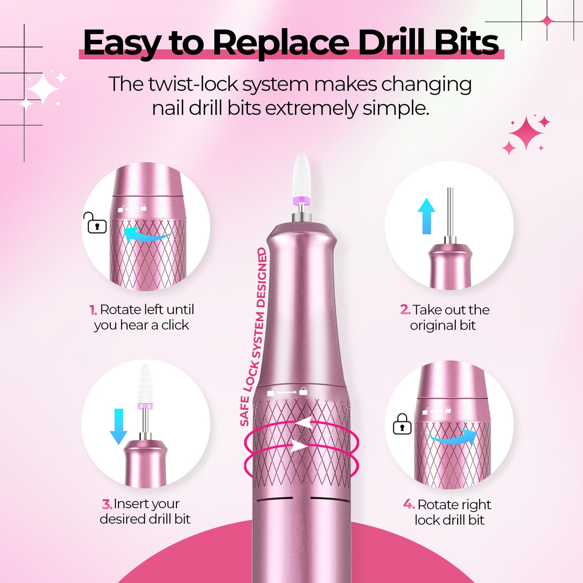 JOSGLOI full set of 12 drill bits displayed for versatile nail work