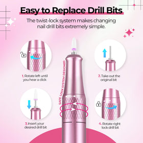 JOSGLOI full set of 12 drill bits displayed for versatile nail work