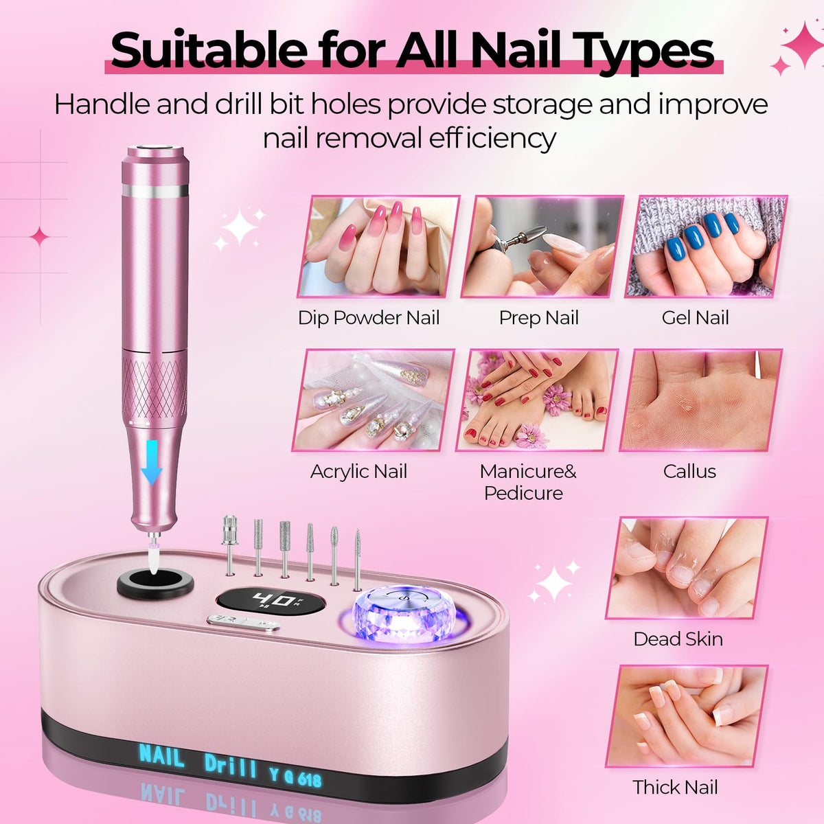 JOSGLOI drill in use during a salon manicure for precise nail shaping