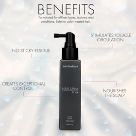 Josh Rosebrook hairspray in mid-spray demonstrating even mist and lasting control