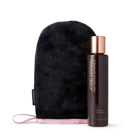 Josie Maran front bottle showing product label and elegant packaging benefit of clarity