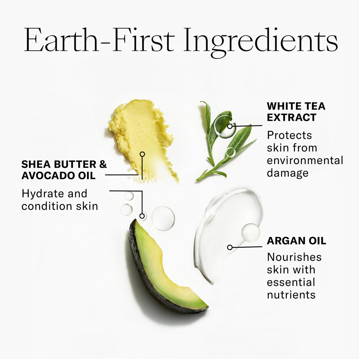 Josie Maran argan oil droplet and nuts highlighting nourishing fatty acids for hydration benefits