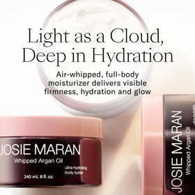 Josie Maran whipped texture close-up demonstrating airy, fast-absorbing cream for smooth skin