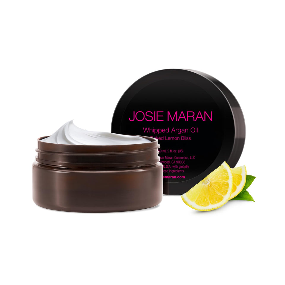 Josie Maran front jar view showing product and branding for easy identification and shelf appeal
