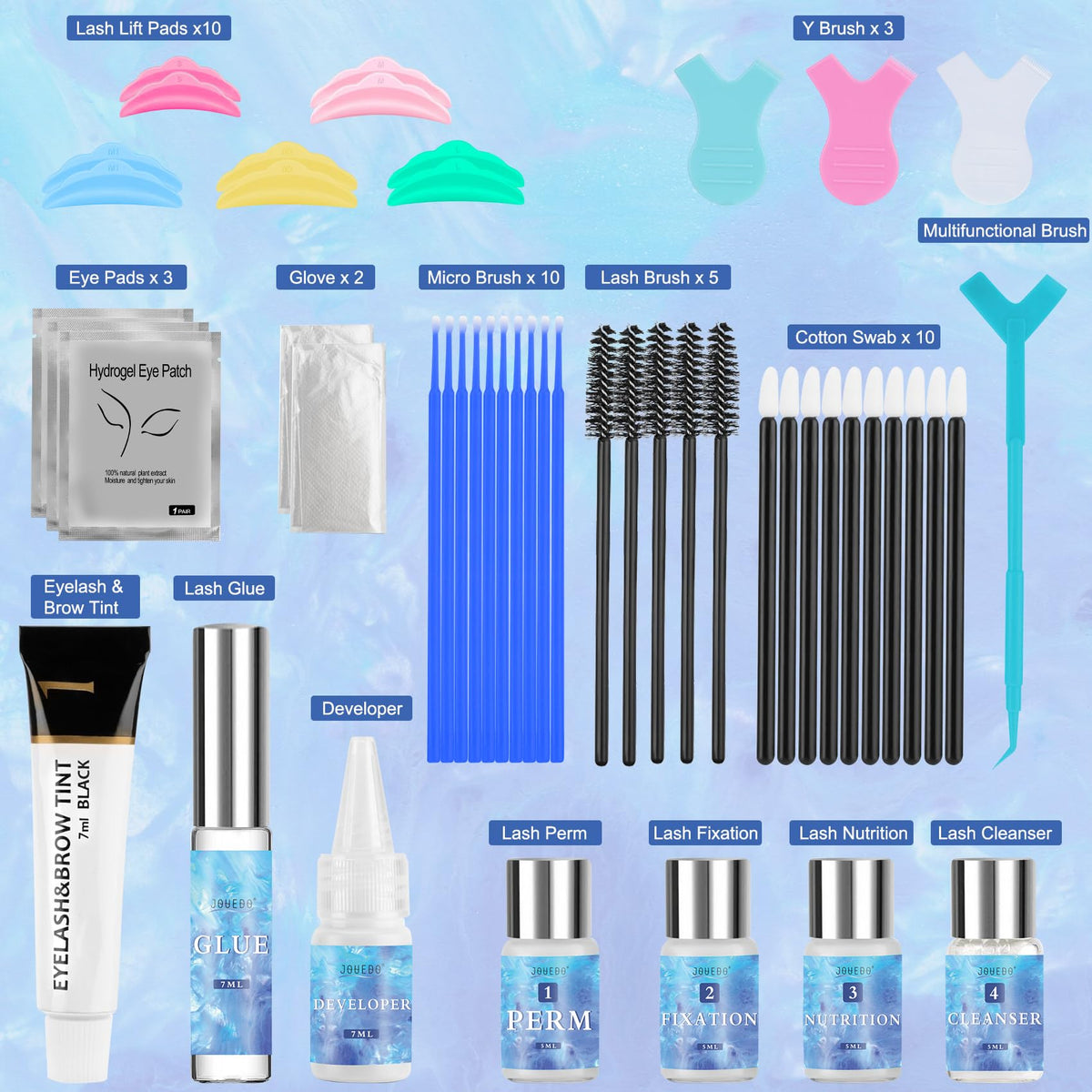 Jouedo kit contents laid out with tools for easy salon use