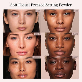 Jouer applying powder with brush to cheek demonstrating smooth blending benefit
