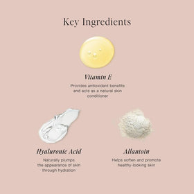 Jouer product label and ingredient list highlighting hyaluronic acid and vitamin E benefits