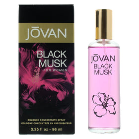 Jovan black must angled bottle view highlighting glass finish and label clarity