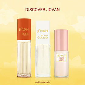Jovan 1.5 fl oz bottle in hand indicating compact travel benefit