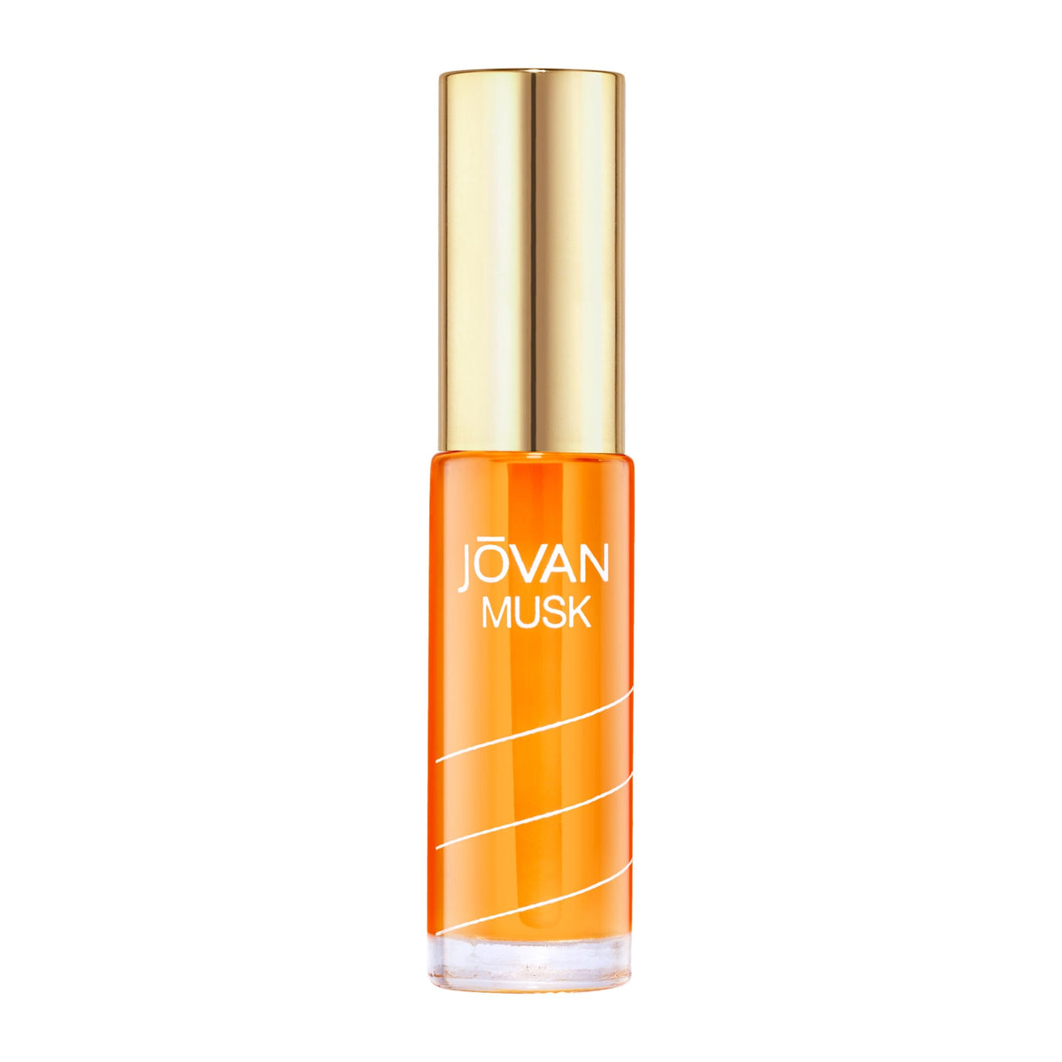 Jovan front bottle showing golden glass and sleek shape for easy portability
