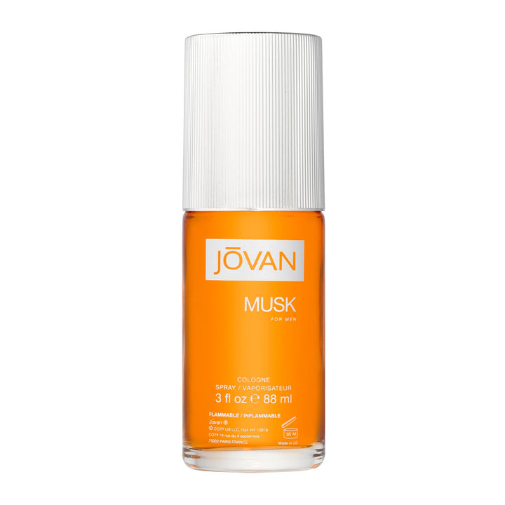 Jovan bottle front packaging showing orange glass and brand appeal