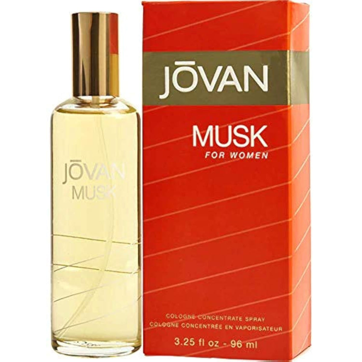 Jovan bottle front view showing label and elegant design, conveys brand confidence
