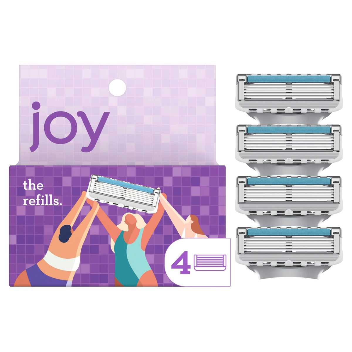 JOY front packaging showing four cartridges and ease of replacement