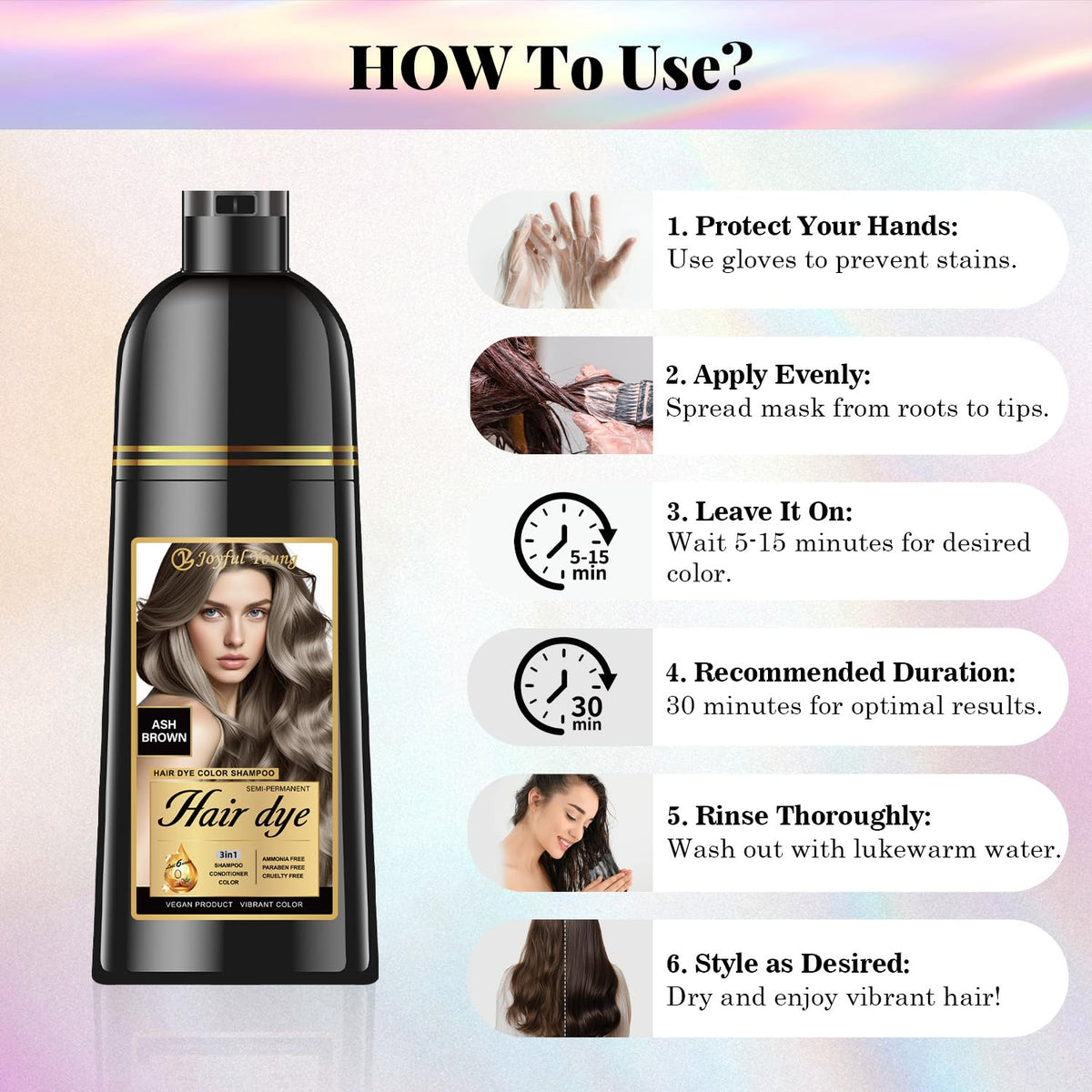Joyful Young before and after hair showing blended gray and toned brown
