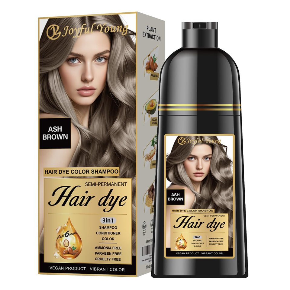 Joyful Young front bottle showing ash brown label and benefits