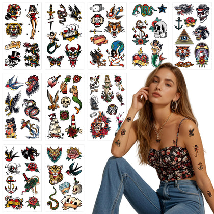 JoyfulGlam front packaging showing 10 tattoo sheets and colorful vintage designs