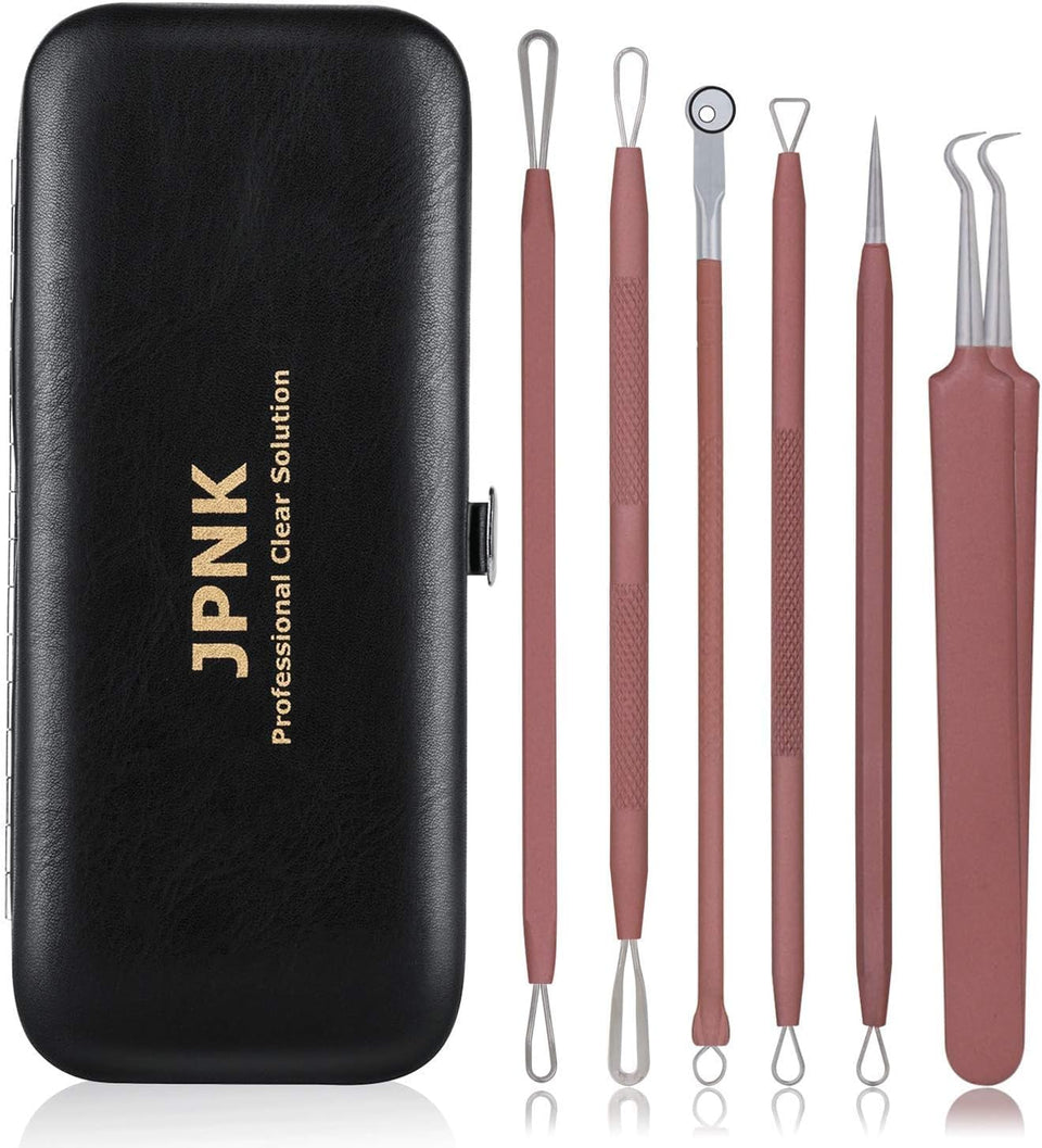 JPNK front view of six-piece kit in pink leather case showing portability and organization