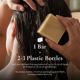J·R·LIGGETT'S shampoo bar in use during hair wash demonstrating travel-friendly convenience