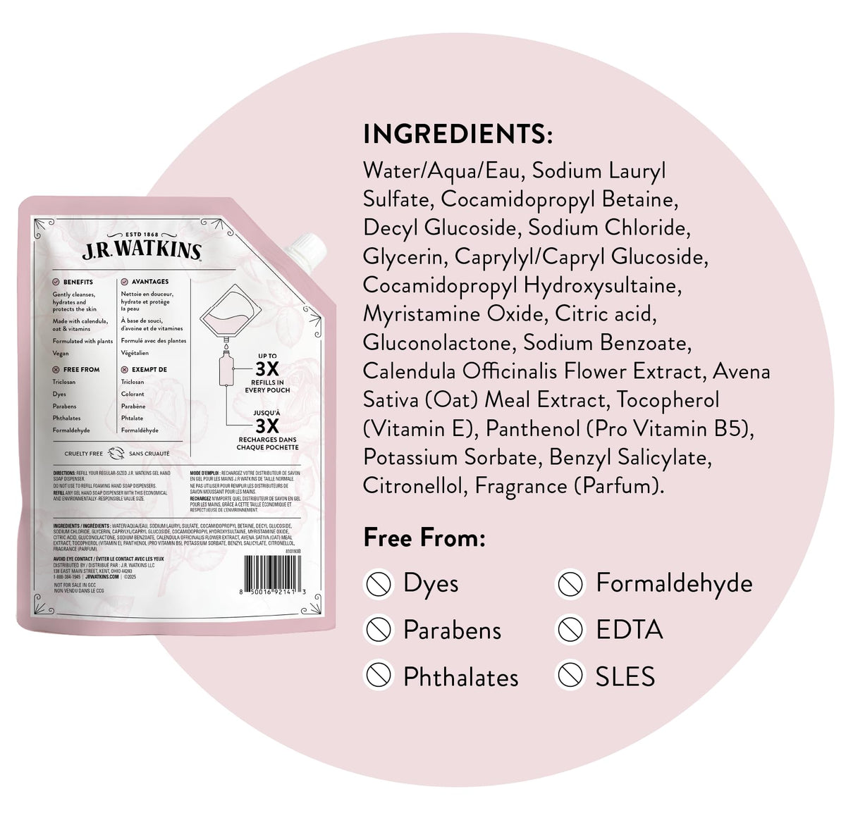 J.R. Watkins lifestyle scene of hand washing in bathroom with gentle rosewater scent