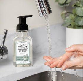 J.R. Watkins label detail with ingredient highlights showing plant-based formula
