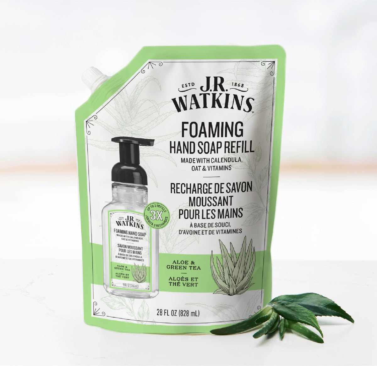 J.R. Watkins foam lather on hands, demonstrating gentle cleansing and soft skin feel