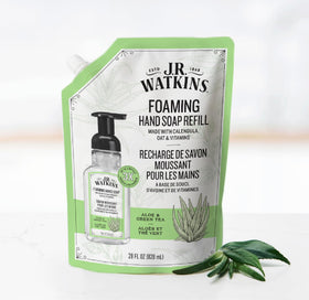 J.R. Watkins foam lather on hands, demonstrating gentle cleansing and soft skin feel