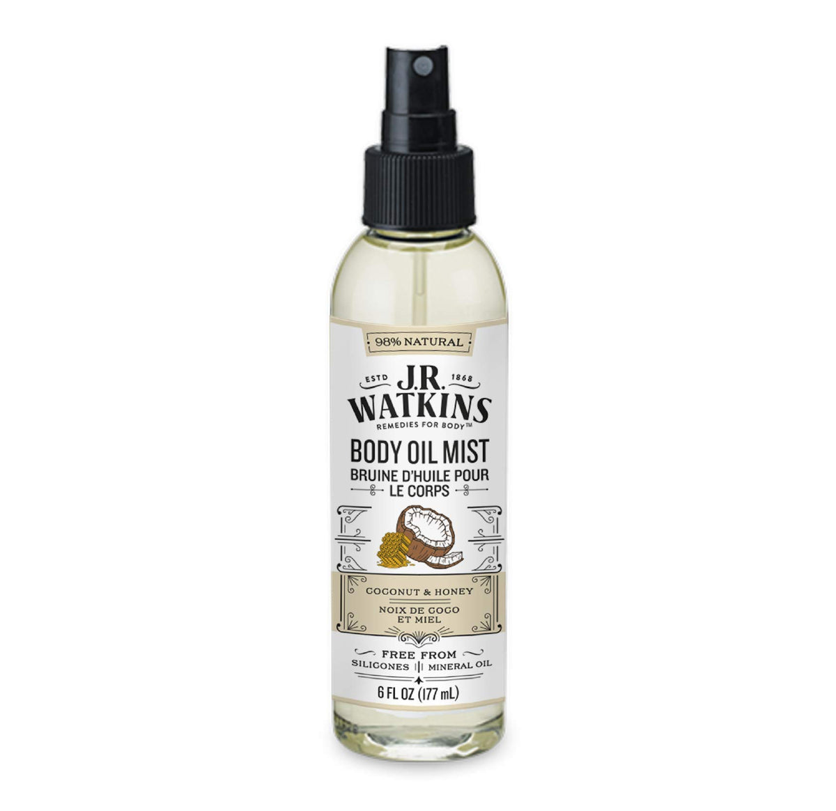 J.R. Watkins front packaging showing coconut milk and honey for nourishing hydration