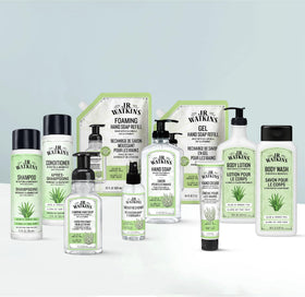 J.R. Watkins label detail showing plant-based ingredients, transparency benefit