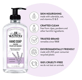 J.R. Watkins pump dispensing gel soap into hand illustrating easy use and controlled portioning
