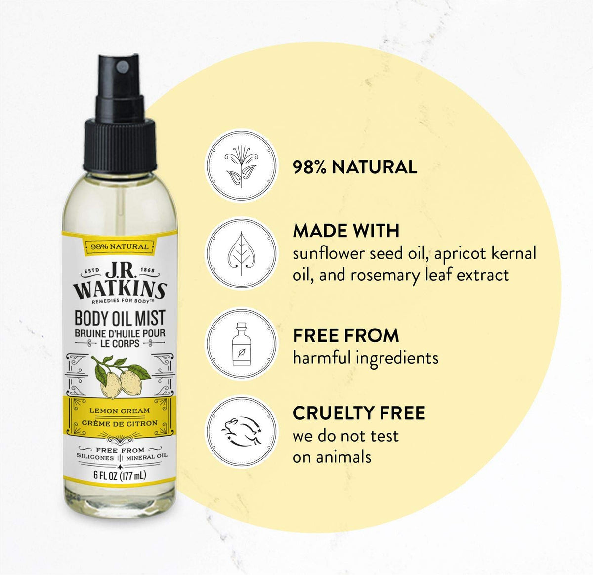 J.R. Watkins back label close-up displaying ingredients and gentle formulation benefit