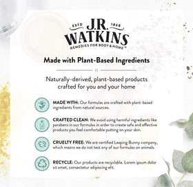 J.R. Watkins bottle staged on bathroom shelf suggesting daily routine benefit