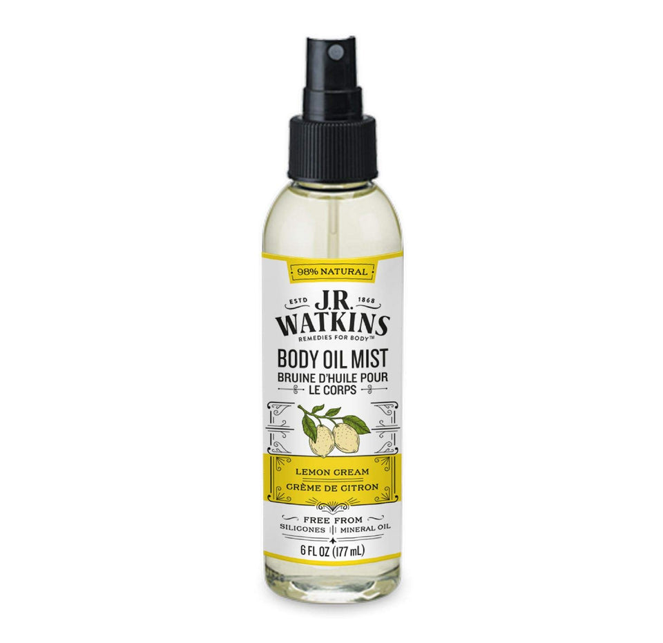 J.R. Watkins front bottle showing lemon cream scent and moisturizing benefit