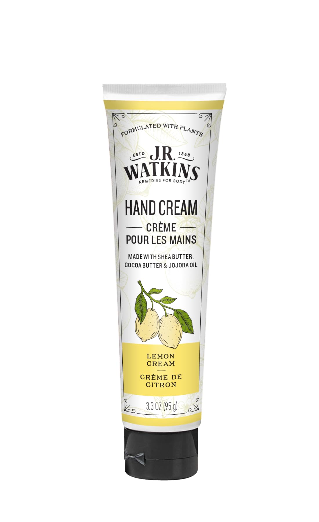 J.R. Watkins front packaging showing 3.3 oz tube and lemon cream benefit
