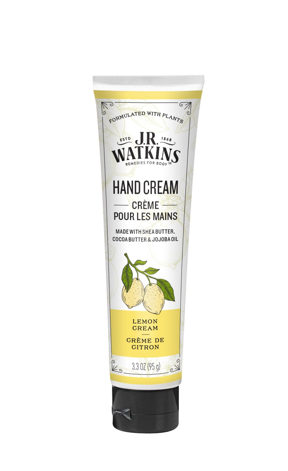 J.R. Watkins front packaging showing 3.3 oz tube and lemon cream benefit
