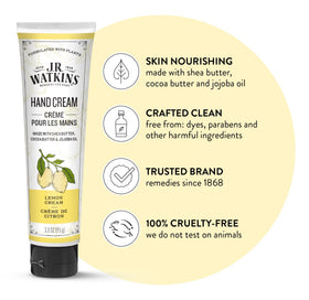 J.R. Watkins tube squeezed to show smooth lemon cream texture and quick absorption