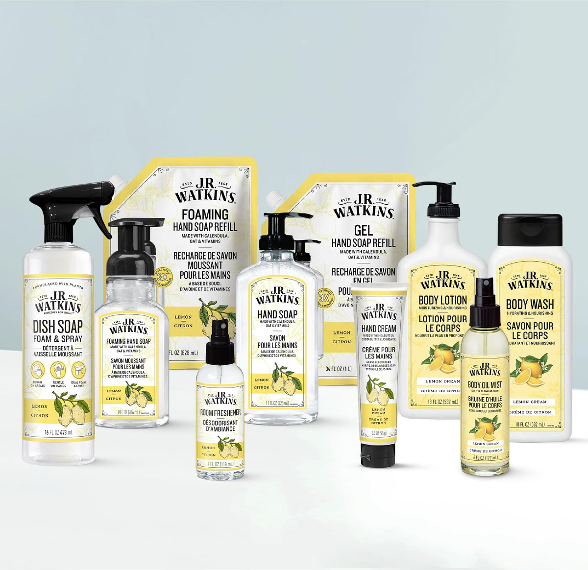 J.R. Watkins label close-up emphasizing plant-based ingredients and claims