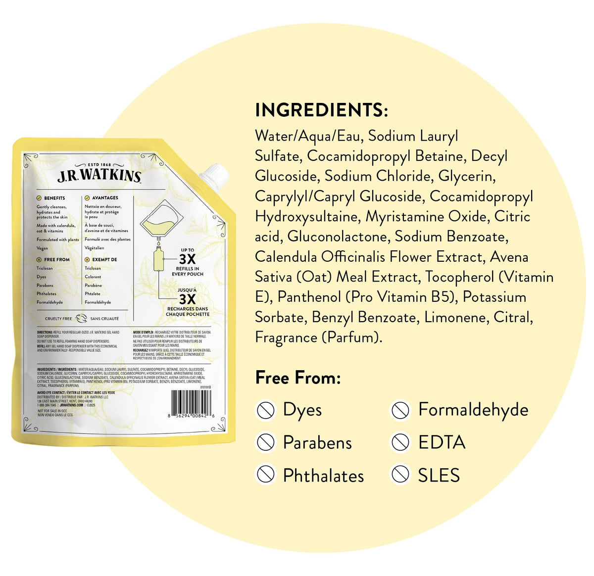 J.R. Watkins refill pouch on kitchen counter conveying fresh lemon scent