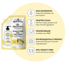 J.R. Watkins pouch being poured into dispenser demonstrating easy refill