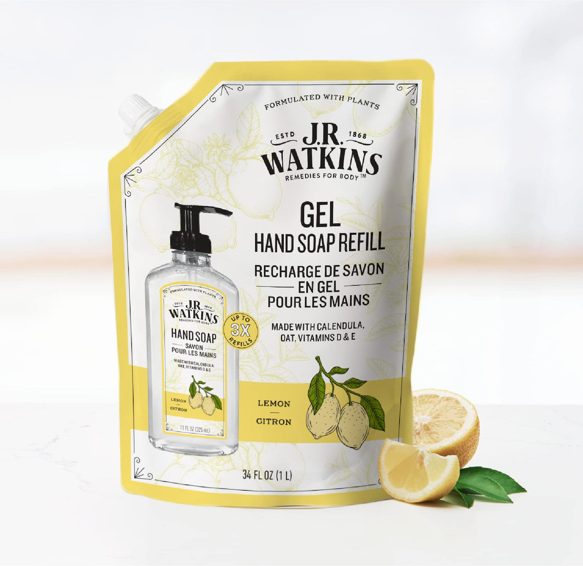 J.R. Watkins label detail highlighting plant-based ingredients and benefits