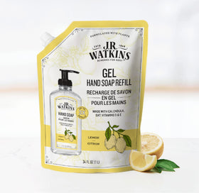 J.R. Watkins label detail highlighting plant-based ingredients and benefits