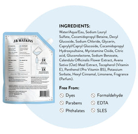 J.R. Watkins refill pouch in bathroom setting suggesting eco-friendly refill routine