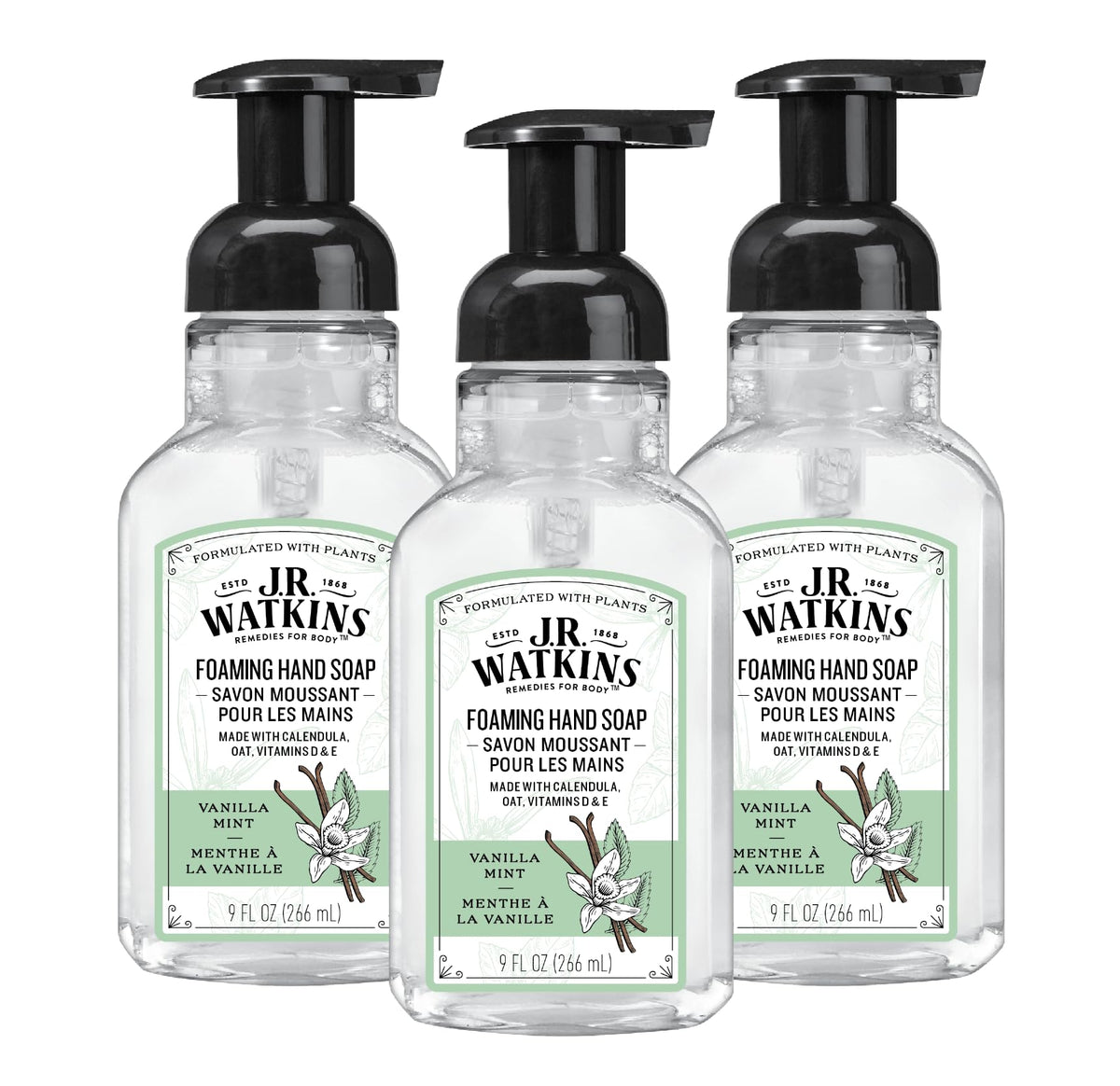 J.R. Watkins front packaging showing vanilla mint scent and benefits